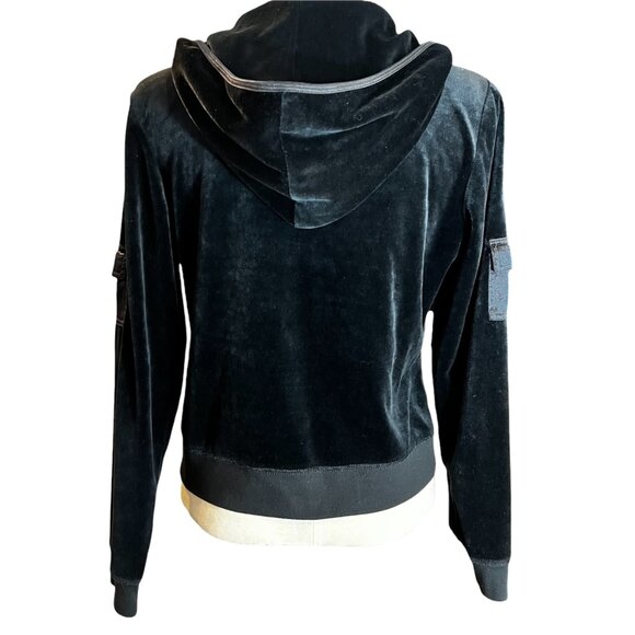 BCBG MAXAZRIA Hoodie M Womens‎ Black Colorblock Velvet Full Zip Jacket Medium - Picture 5 of 10
